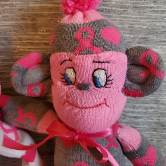 Pink Ribbon Sock Monkey - Grey - Picture 1 of 7